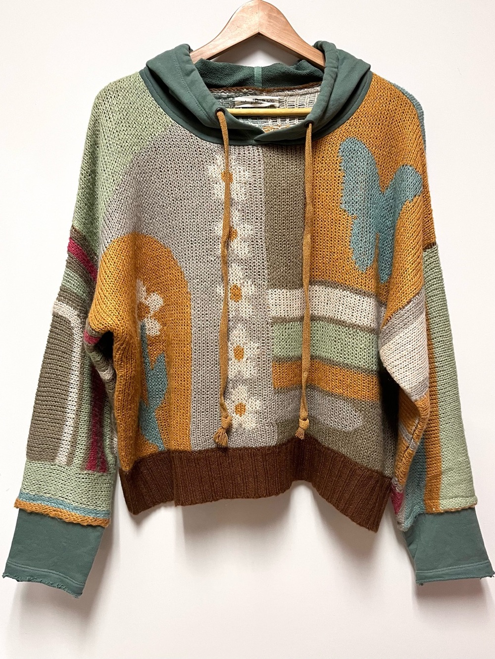 Natural Life Dreamer Jacquard Hoodie Sweater L/XL Butterfly Floral Boho Eclectic - Picture 2 of 12